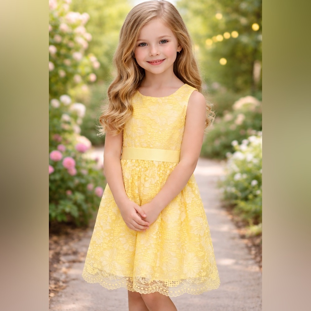 Place Yellow Floral Lace Kids Dress